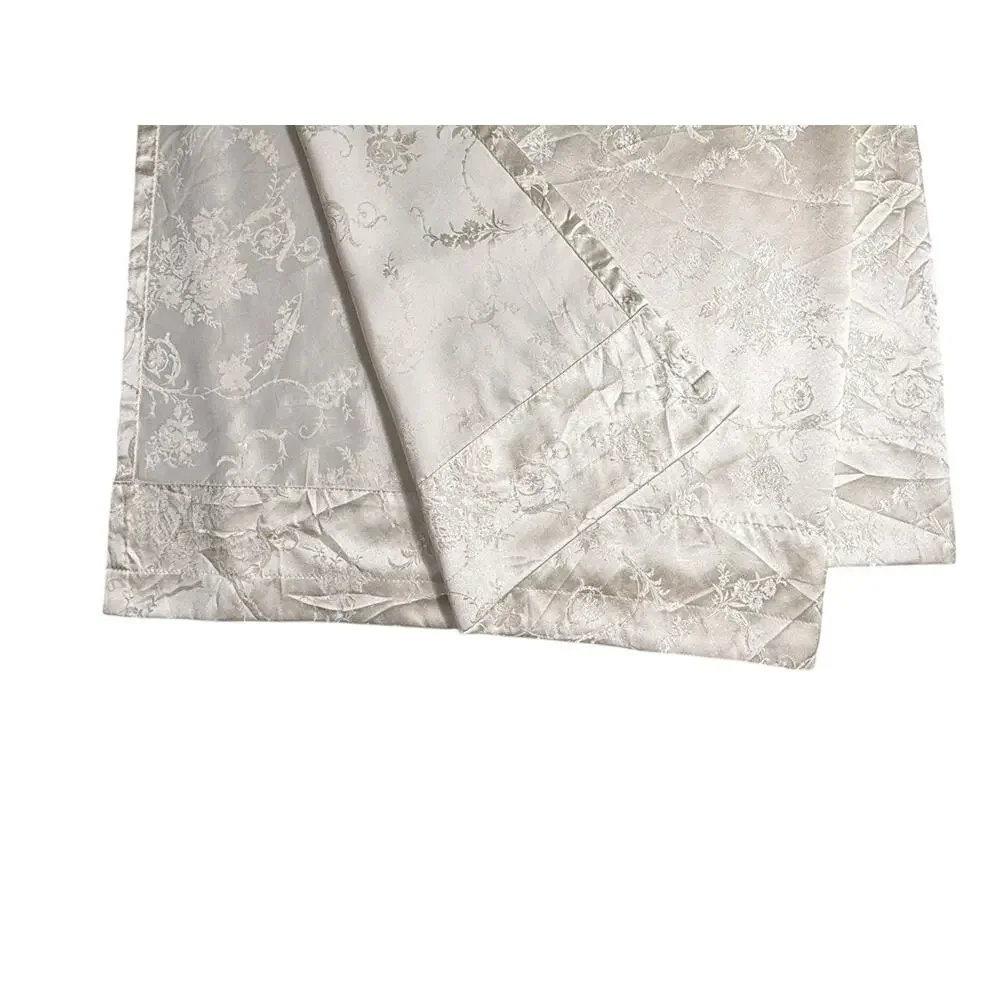 2 Beautiful Embroidered Curtains Panels Cream Champagne Satin Jacquard 86 Pair